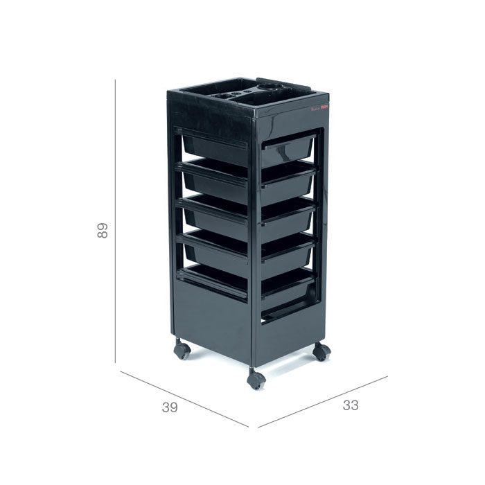 salon trolley in black with drawers
