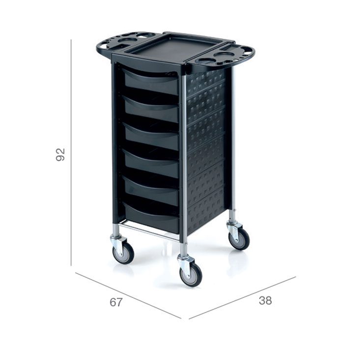 salon storage trolley in black with drawers