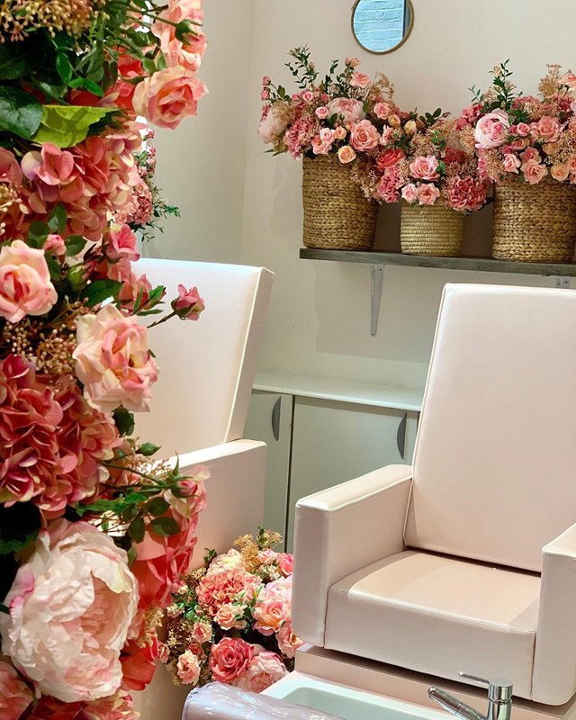 girly pink flower salon pedicure chairs salon inspiration