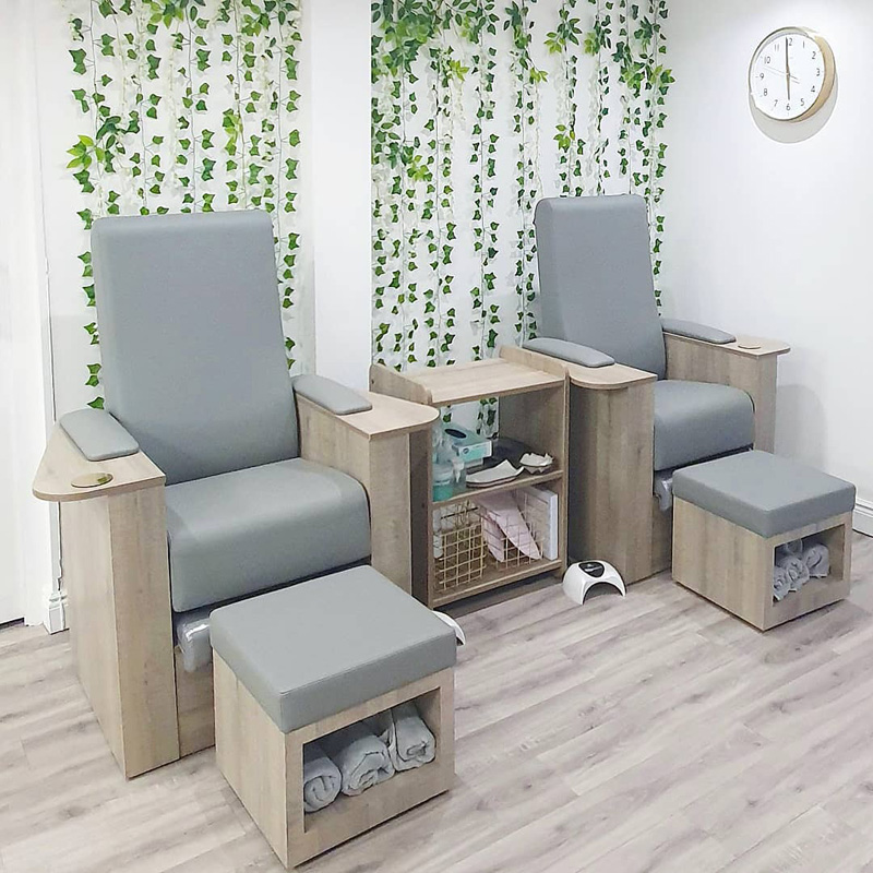 light and modern pedicure chairs with towels
